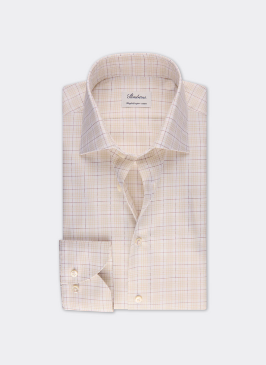 Stenströms Light Beige Checked Twill Shirt