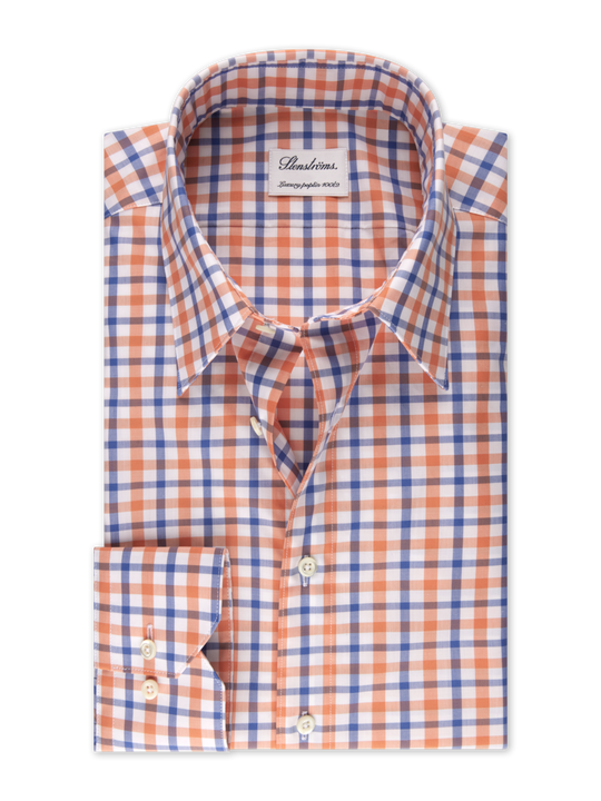 Stenströms Orange Checked Poplin Shirt