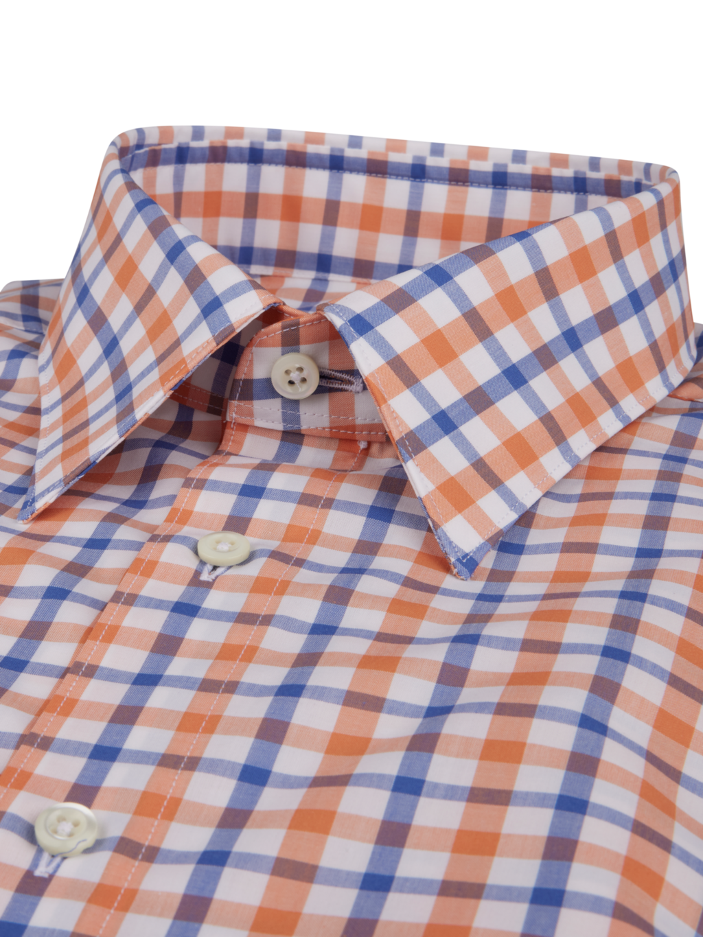 Stenströms Orange Checked Poplin Shirt