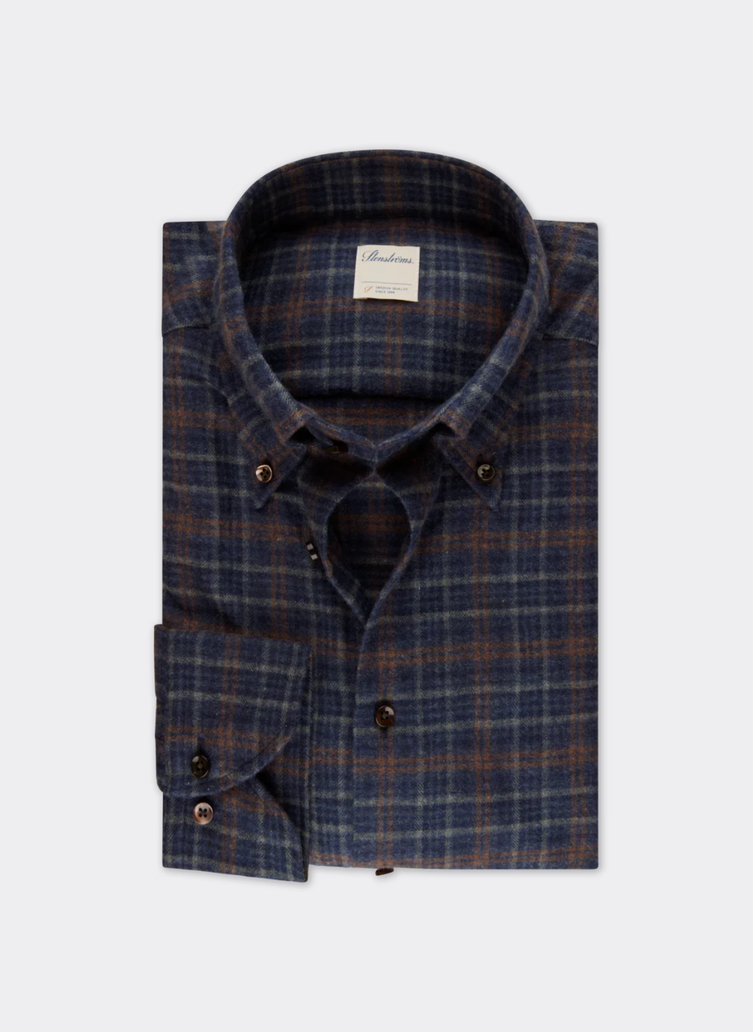 Stenströms Navy Checked Flannel Shirt