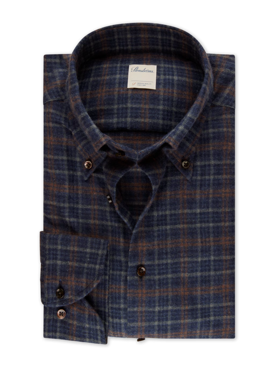 Stenströms Navy Checked Flannel Shirt