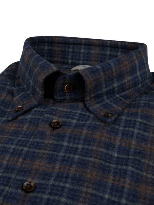 Stenströms Navy Checked Flannel Shirt