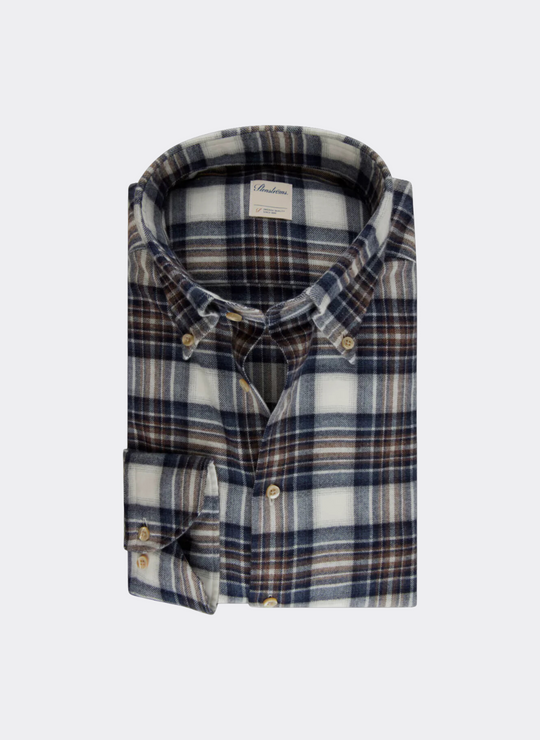 Stenströms Navy Checked Flannel Shirt