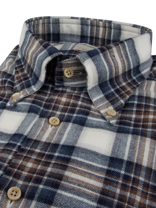 Stenströms Navy Checked Flannel Shirt