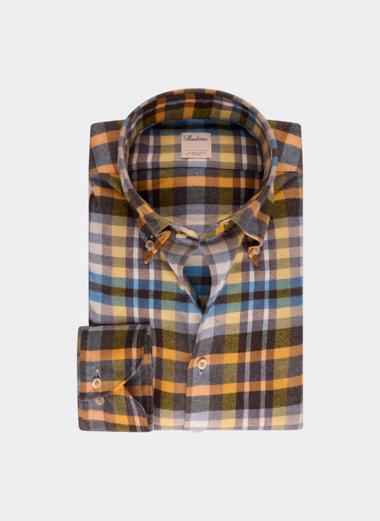 Stenströms Dark Yellow Checked Flannel Shirt