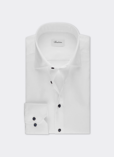 Stenströms White Twill Shirt With Navy Buttons