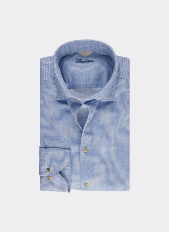 Stenströms Blue Houndstooth Oxford Shirt