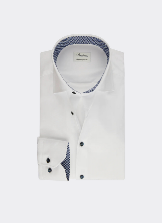 Stenströms White Contrast Twill Shirt