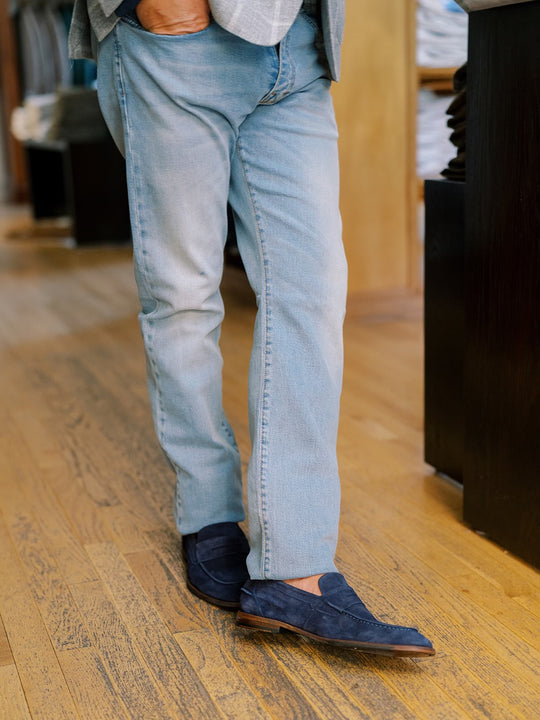 The Oxford Shop Naples Penny Loafer In Navy Suede