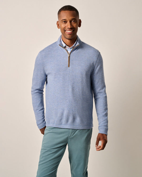 Johnnie-O Carlson Merino 1/4 Zip Pullover In Laguna Blue