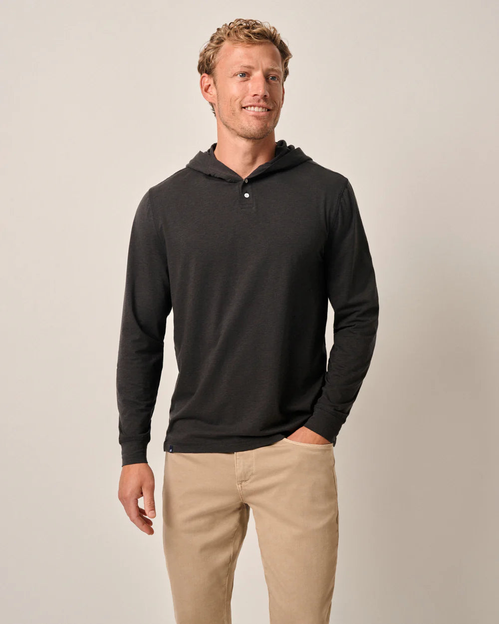 Johnnie-O Woodley Cotton T-Shirt Hoodie In Heathered Black