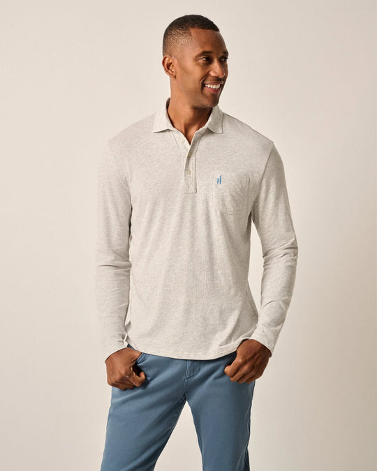 Johnnie-O Cutler Long Sleeve Original 4-Button Polo In Heather Gray