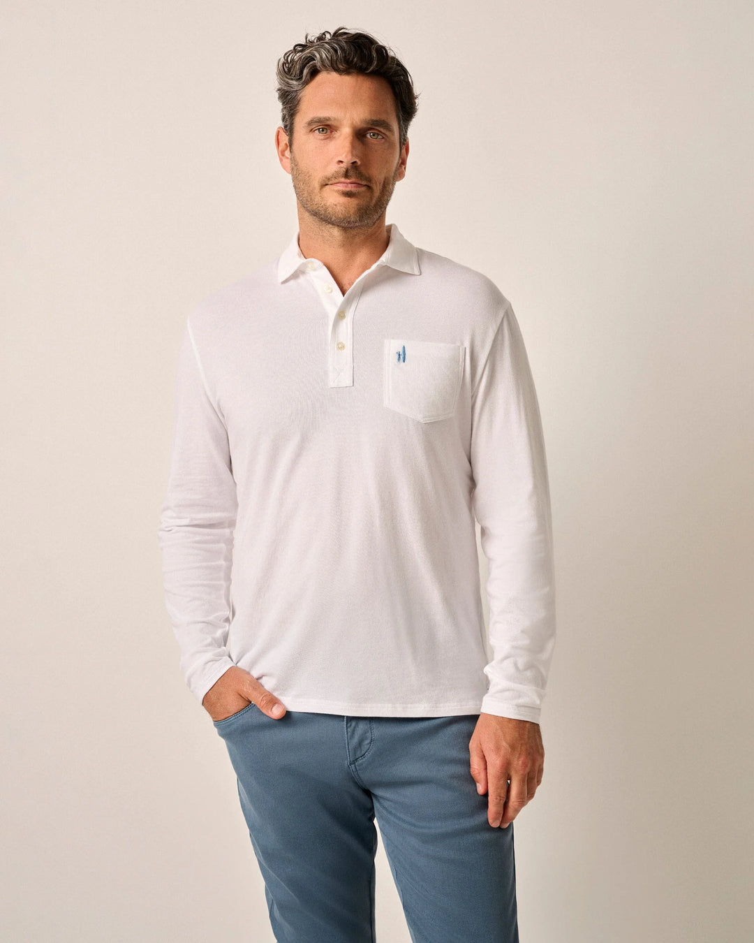 Johnnie-O Cutler Long Sleeve Original 4-Button Polo In White