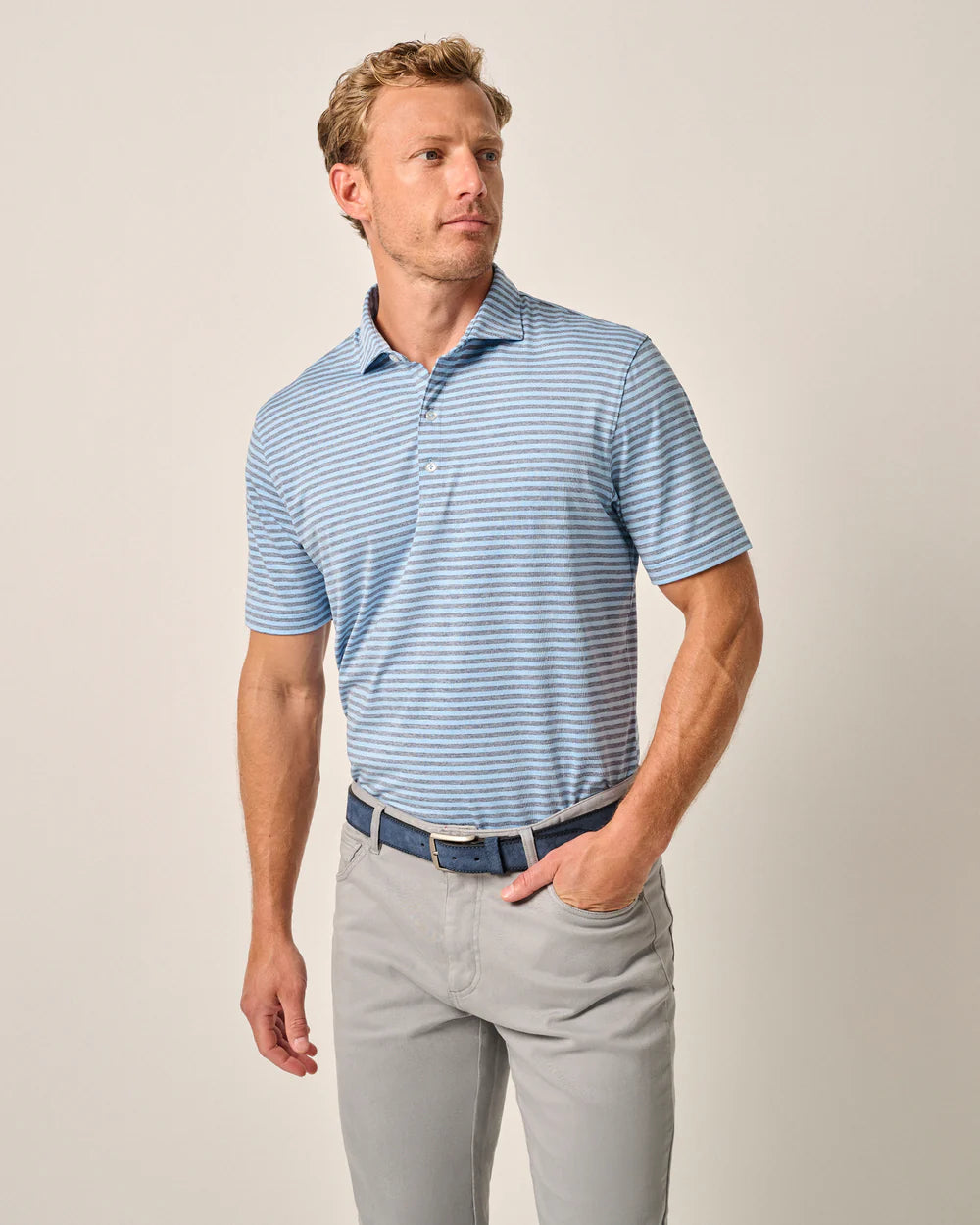 Johnnie-O Reese Stripe Performance Jersey Polo in Malibu