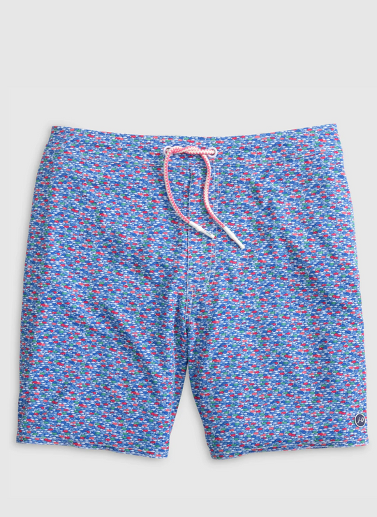 Johnnie-O Red Fin Blue Fin The Half Elastic 7" Surf Shorts In Majorca