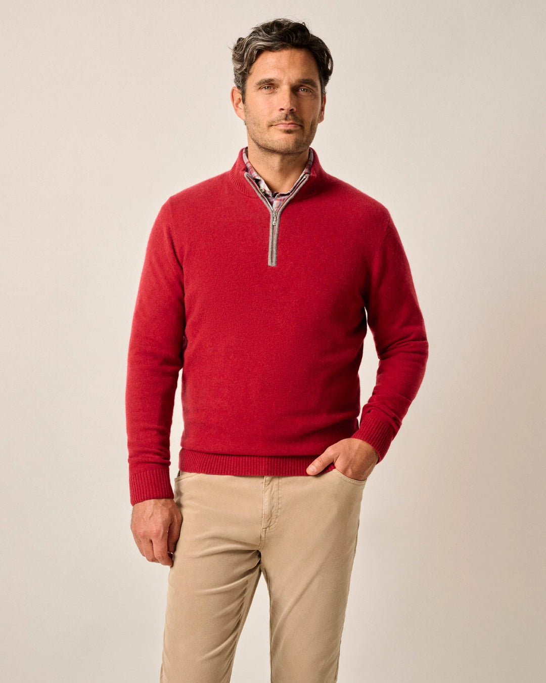 Johnnie-O Mayfair Cashmere Quarter Zip Sweater In Persian Red