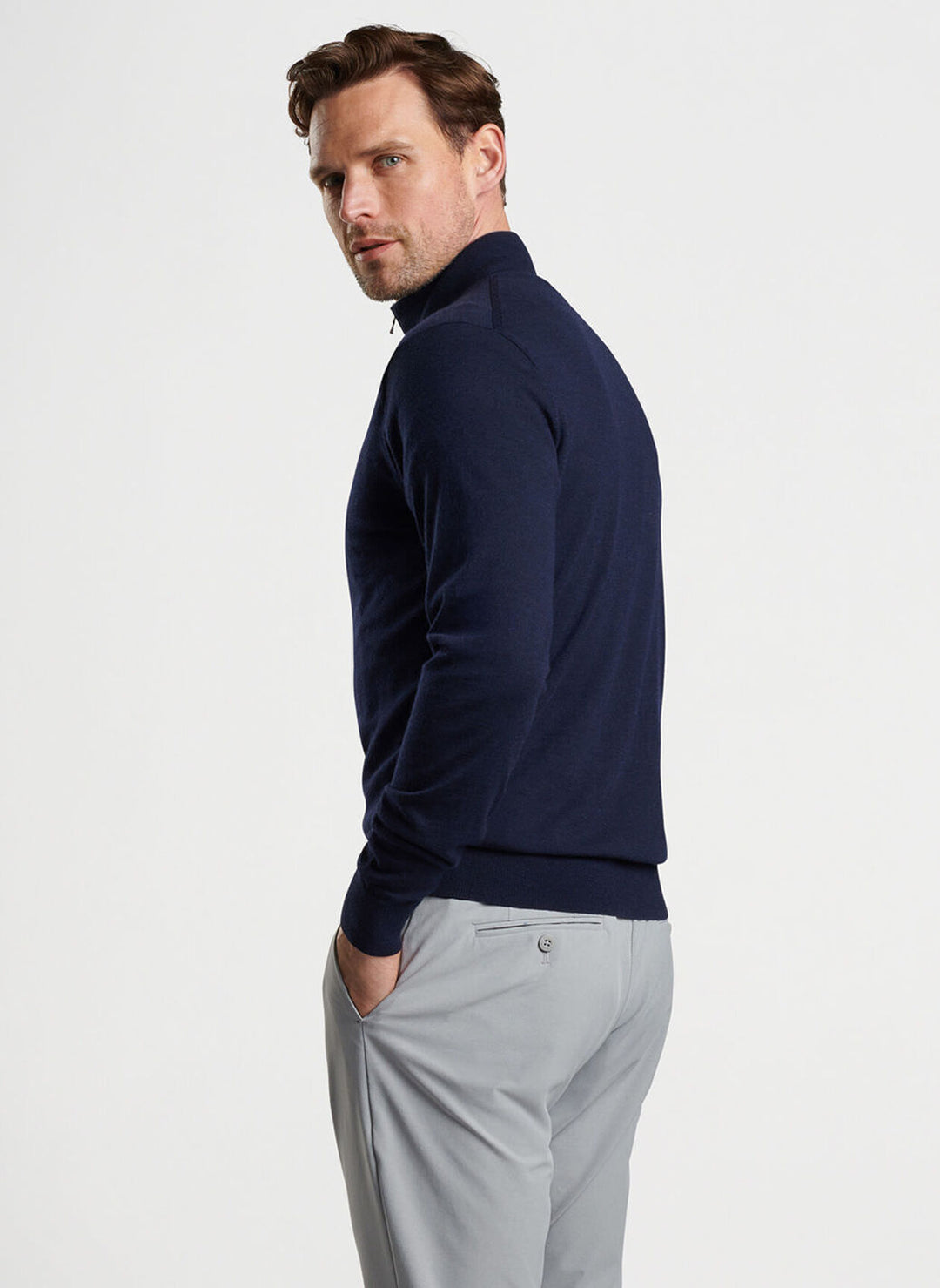 Peter Millar Excursionist Flex Quarter-Zip Sweater In Navy