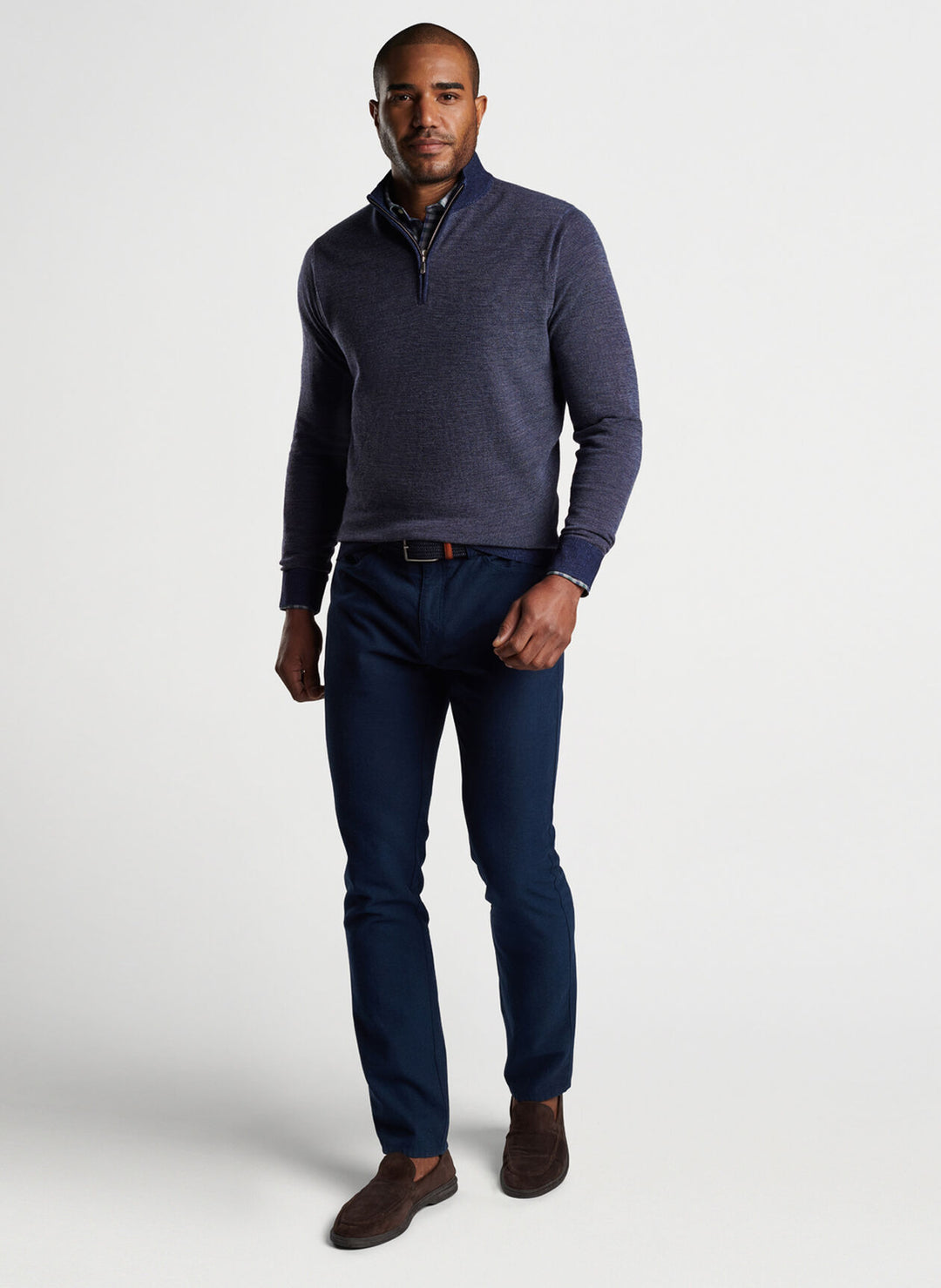 Peter Millar Breaker Birdseye Quarter-Zip In Navy