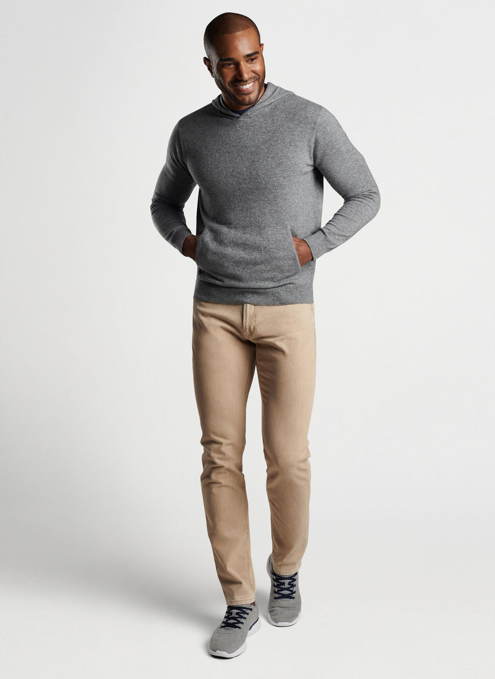 Peter Millar Conway Wool Cashmere Popover Hoodie In Gale Grey