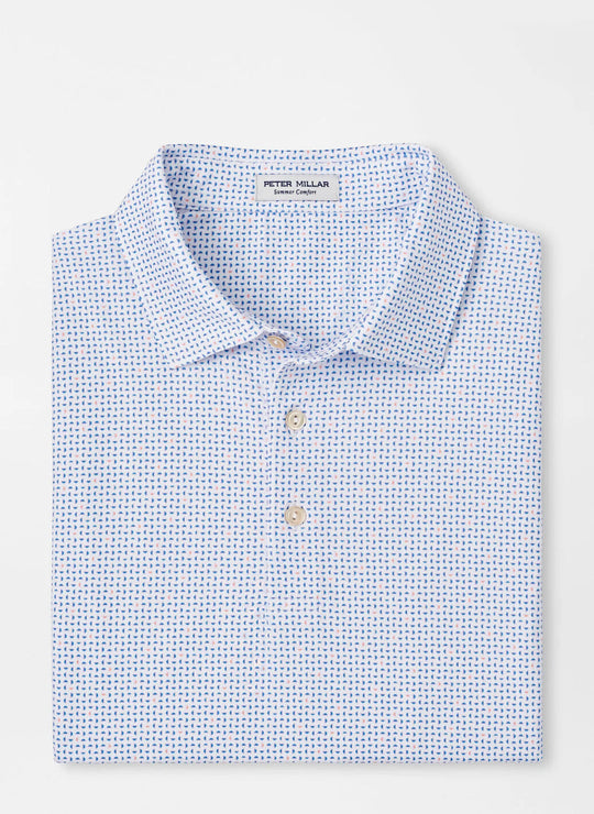 Peter Millar Daybreak Performance Jersey Polo in White/Liberty Blue