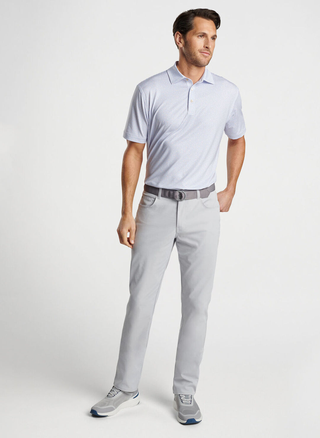 Peter Millar Daybreak Performance Jersey Polo in White/Liberty Blue