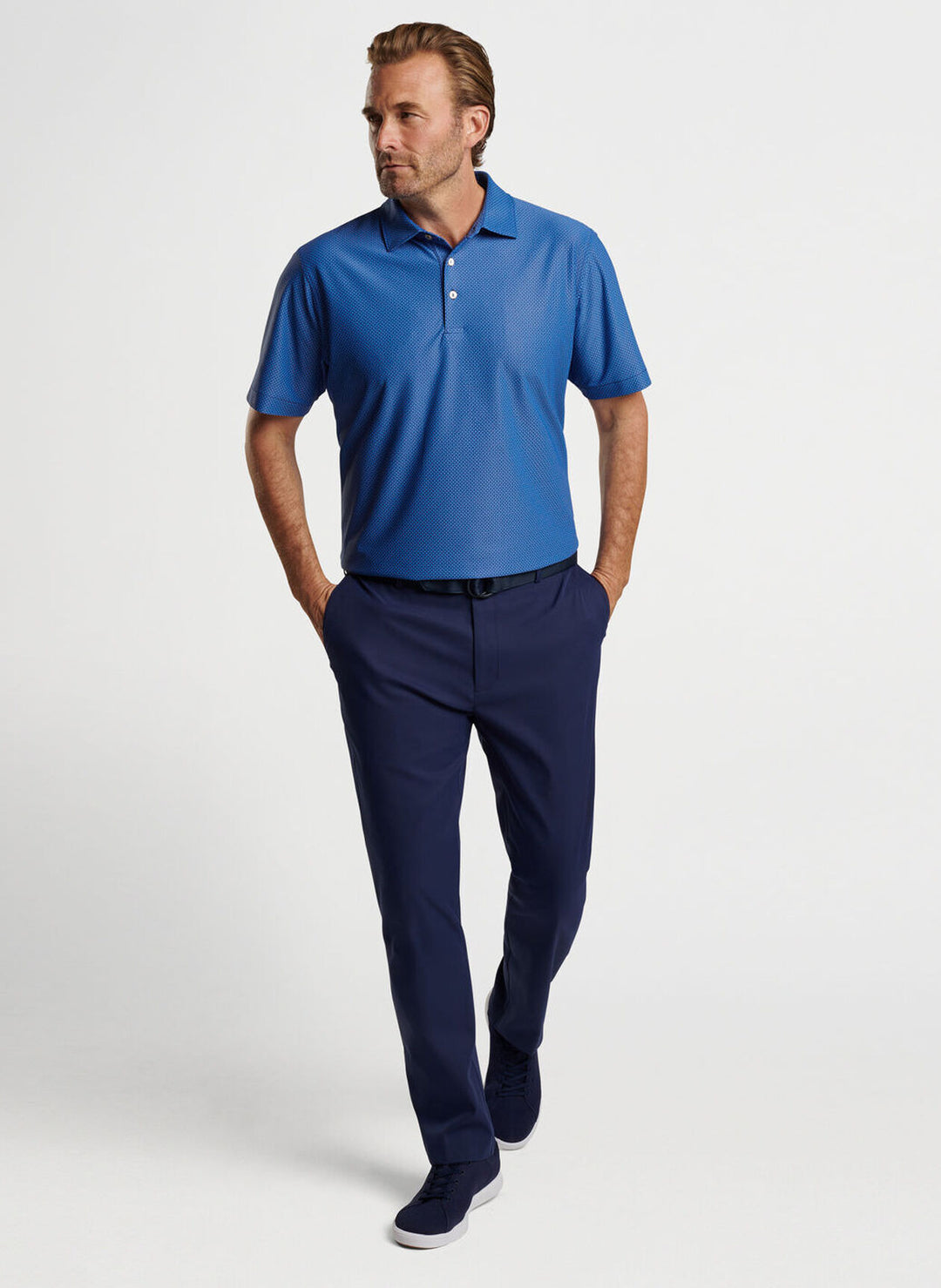 Peter Millar Cumberland Geo Performance Mesh Polo in Sport Navy