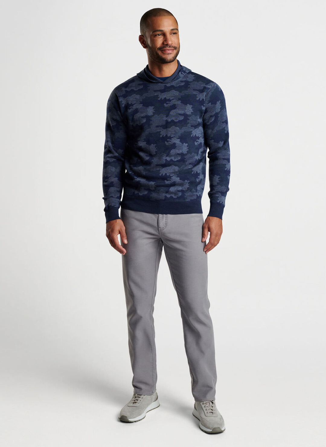 Peter Millar Reversible Camo Popover Hoodie in Navy