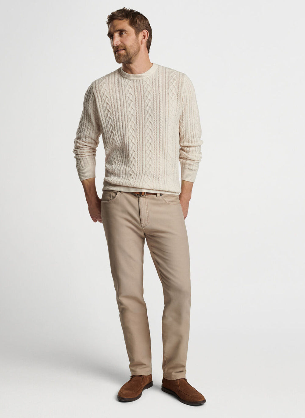 Peter Millar Crescent Ridge Cable Crew In Winter Ivory