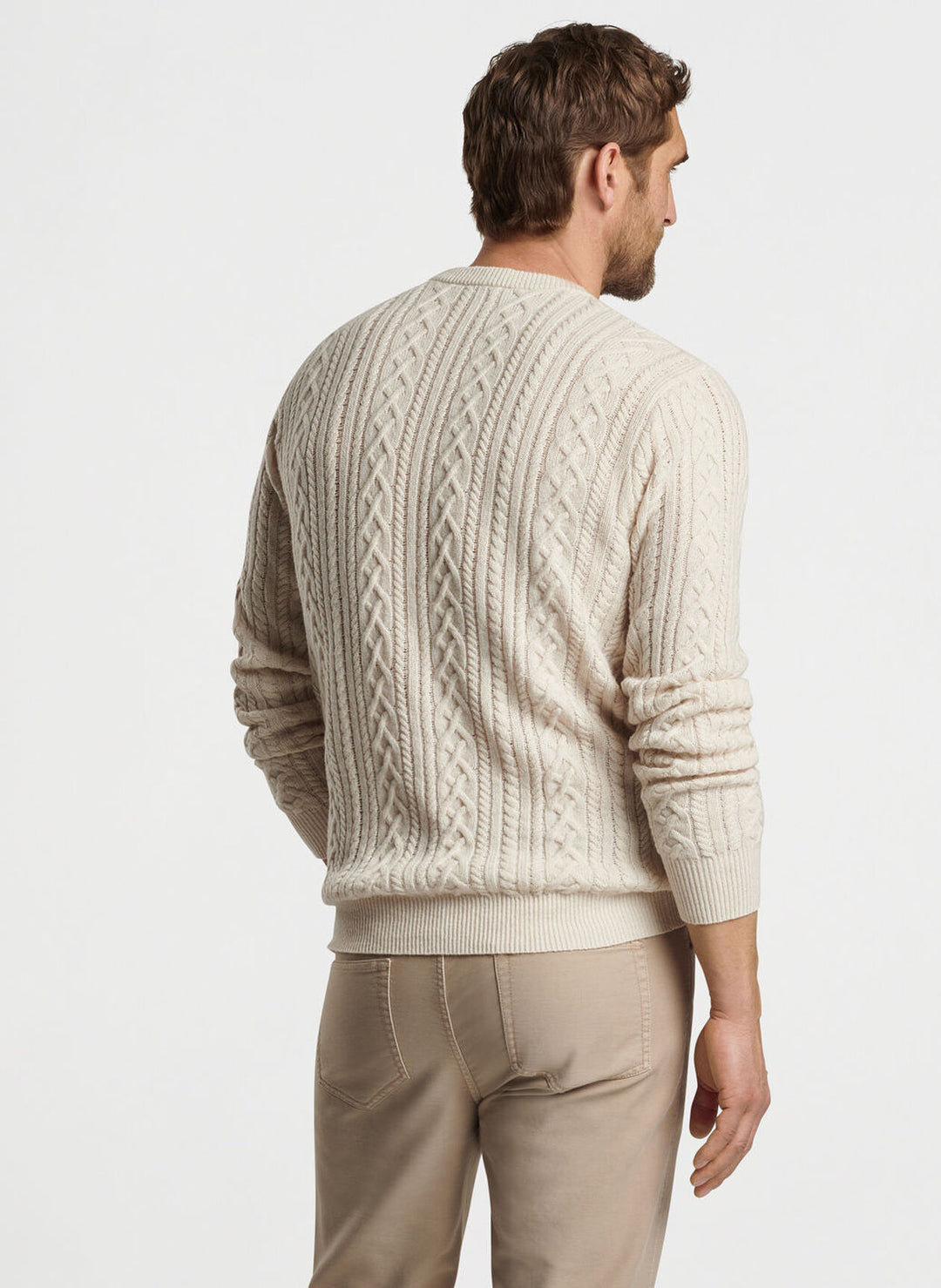 Peter Millar Crescent Ridge Cable Crew In Winter Ivory