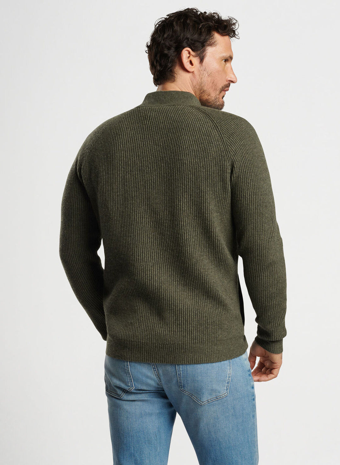 Peter Millar Crescent Full Zip Sweater In Military