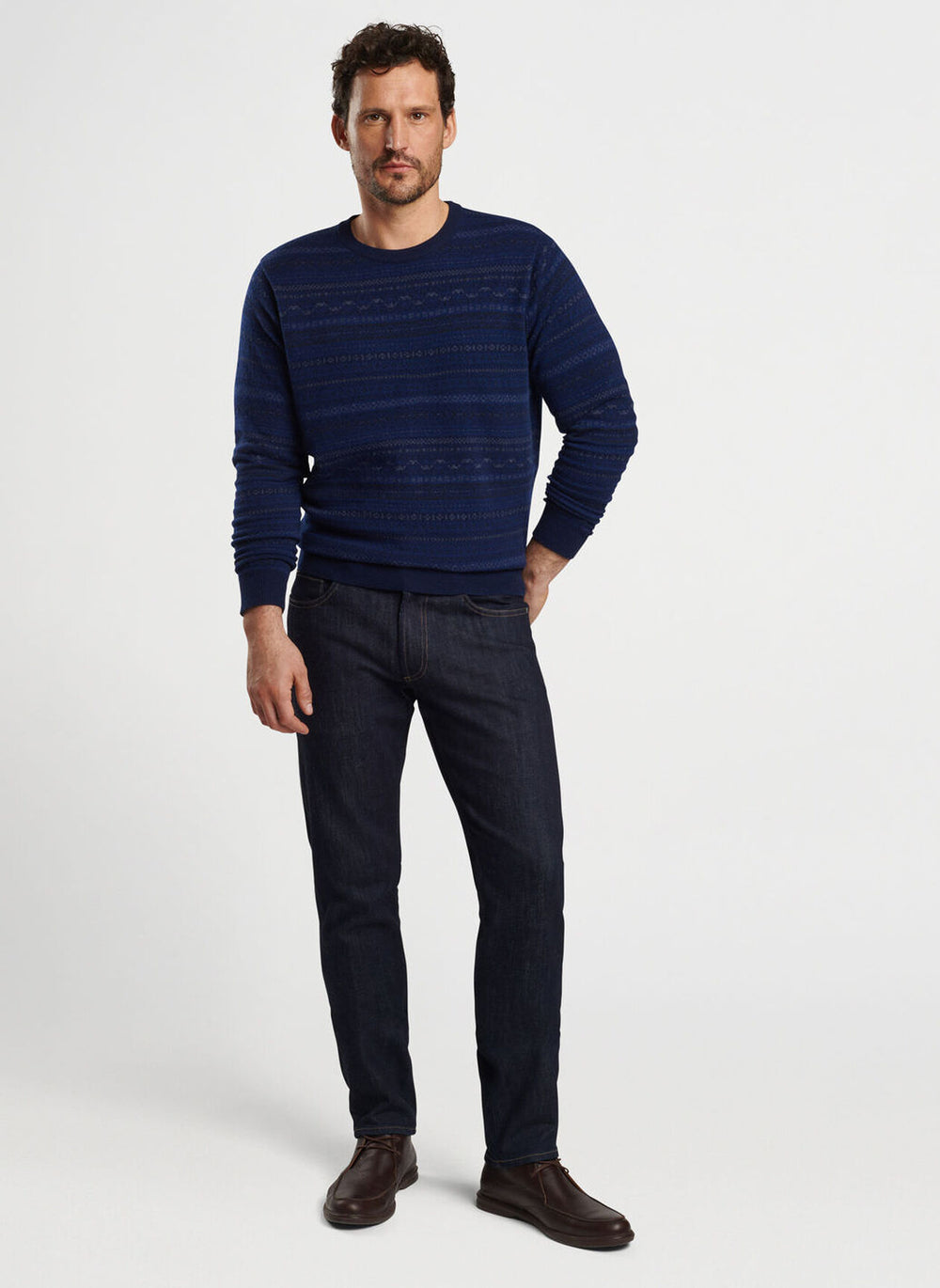 Peter Millar Midnight Fairisle Crewneck Sweater In Navy