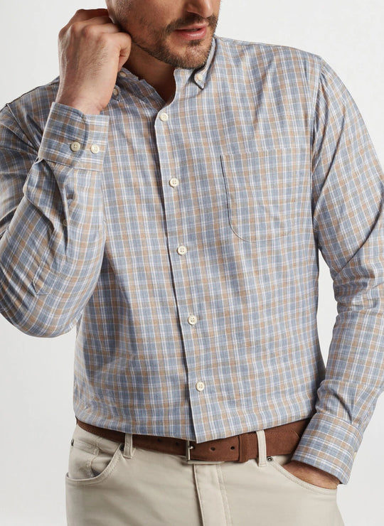 Peter Millar Powell Crown Lite Cotton-Stretch Sport Shirt in British Tan