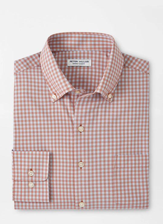 Peter Millar Murray Performance Poplin Sport Shirt In Burnt Orange