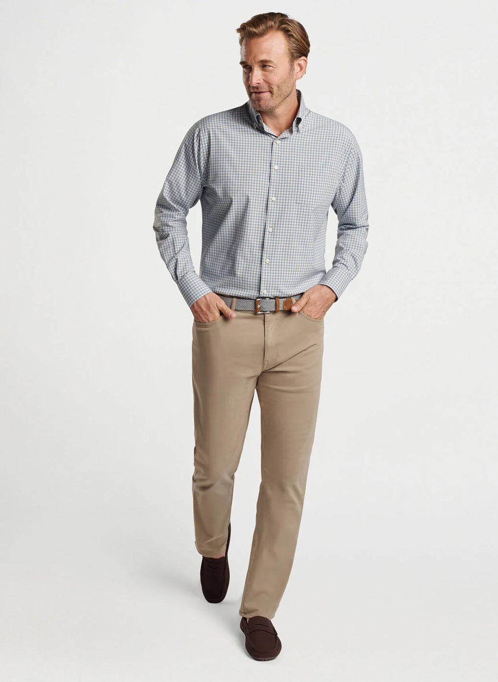 Peter Millar Murray Performance Poplin Sport Shirt In Dark Olive