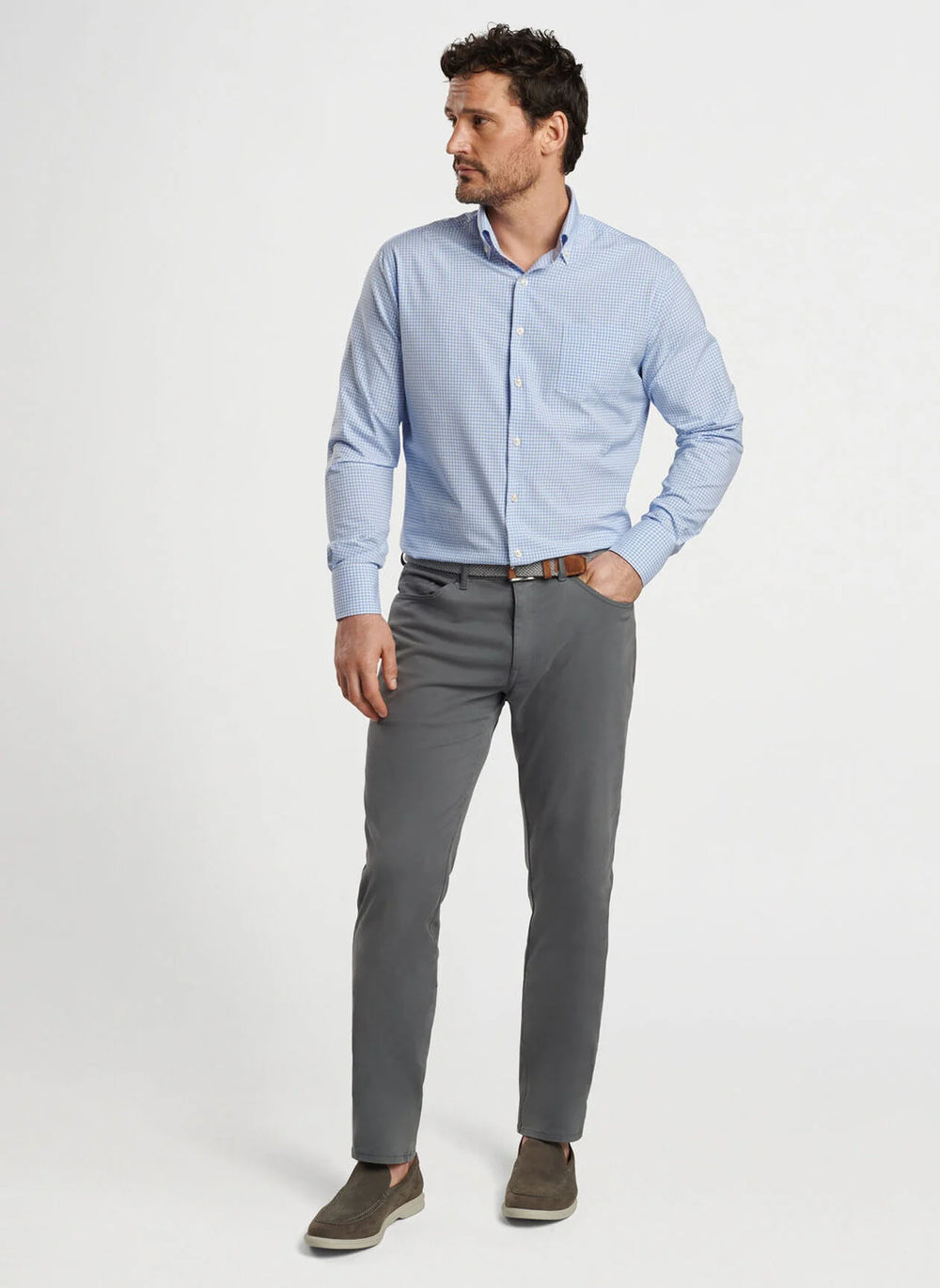 Peter Millar Cranbrook Performance Poplin Sport Shirt In Cottage Blue