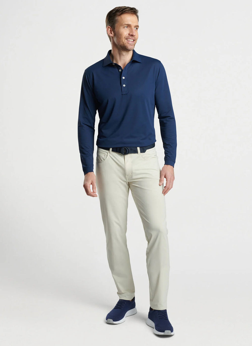 Peter Millar Soul Long-Sleeve Performance Mesh Polo In Navy