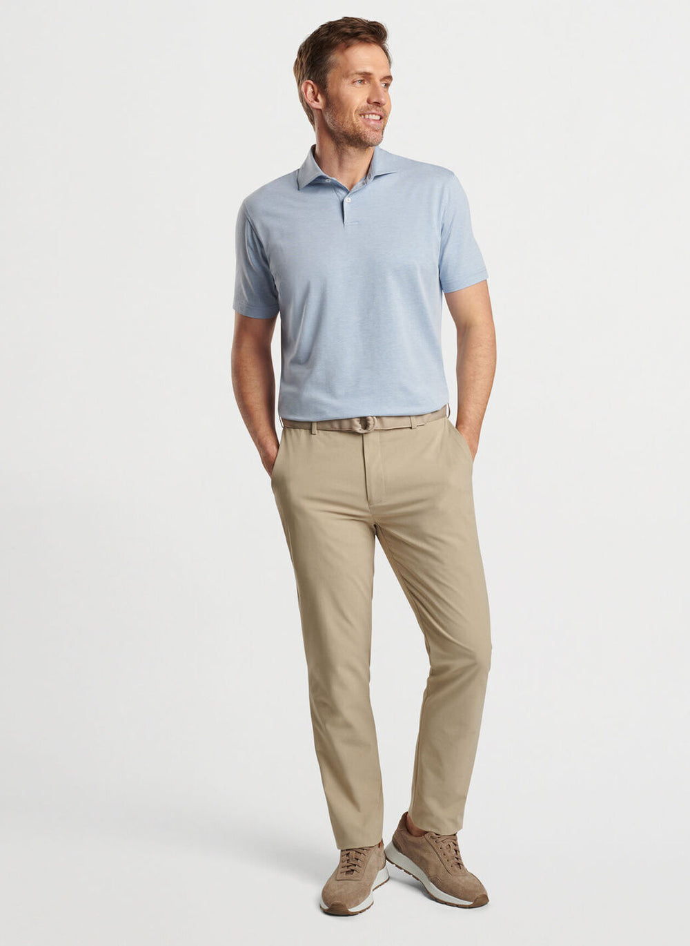 Peter Millar Albatross Cotton Blend Pique Polo In Brook Blue