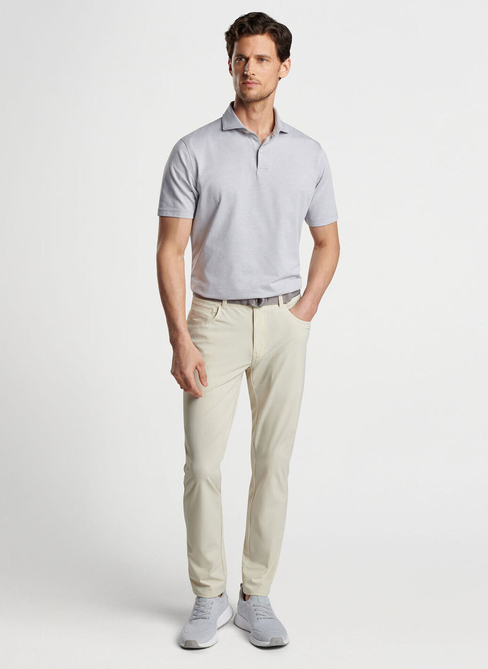 Peter Millar Albatross Cotton Blend Pique Polo In Gale Grey