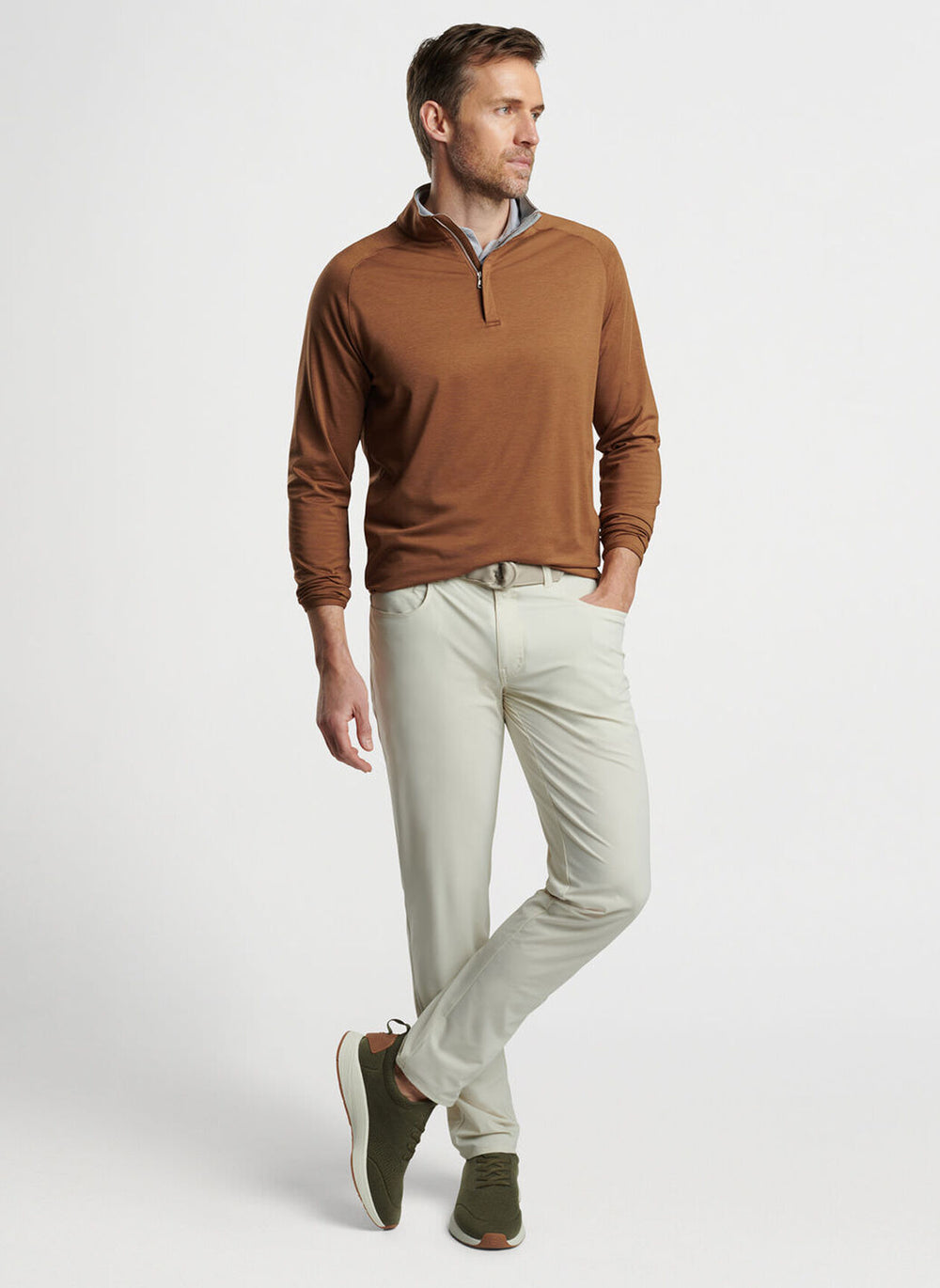 Peter Millar Stealth Performance Quarter-Zip In Walnut