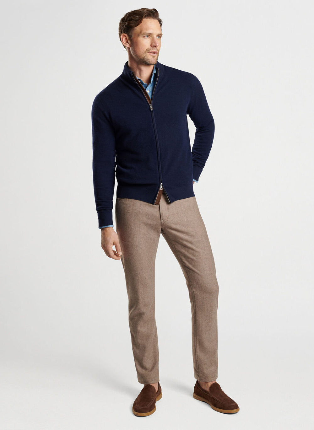 Peter Millar Excursionist Flex Full-Zip Sweater In Navy