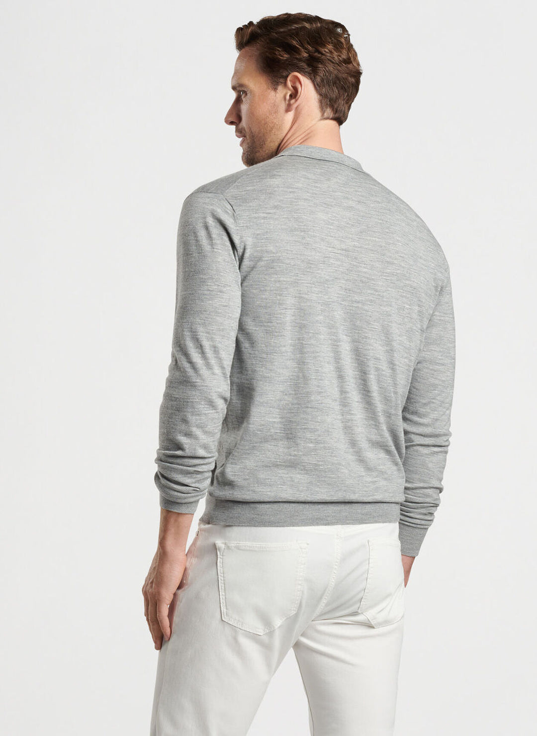 Peter Millar Excursionist Flex Sweater Polo In Gale Grey