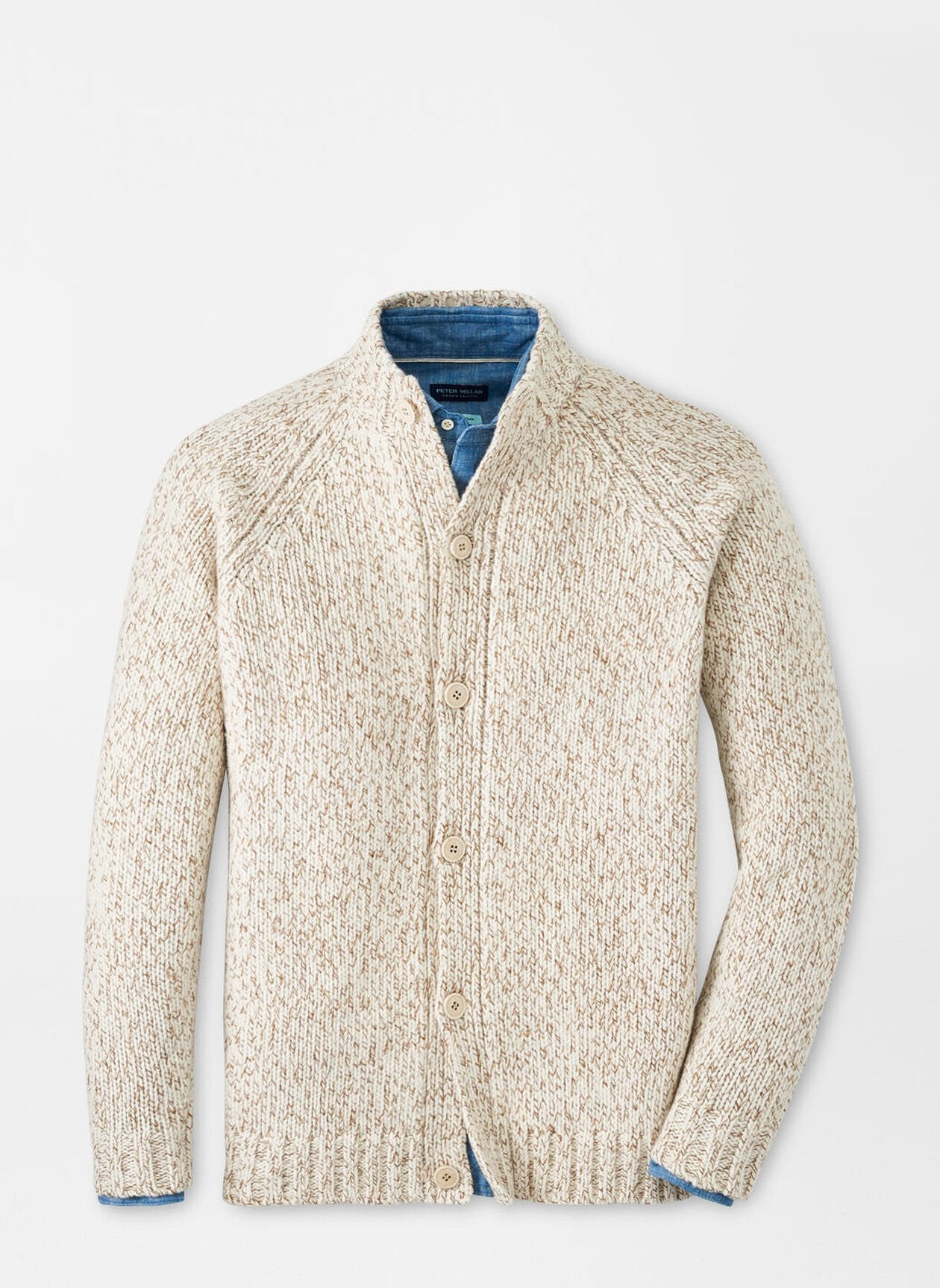 Peter Millar Strathmore Full Button Sweater In Almond The Oxford Shop