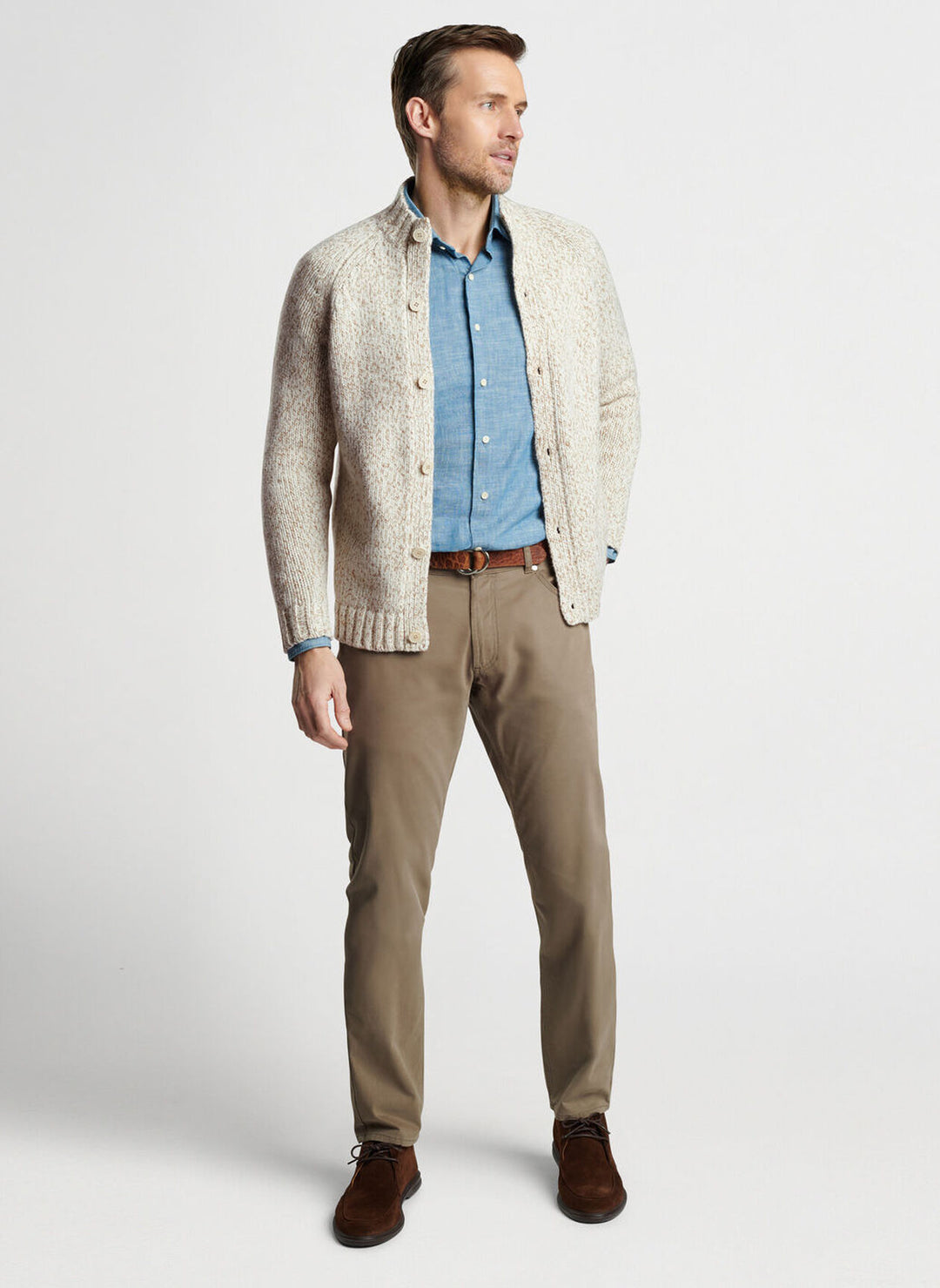 Peter Millar Strathmore Full Button Sweater In Almond