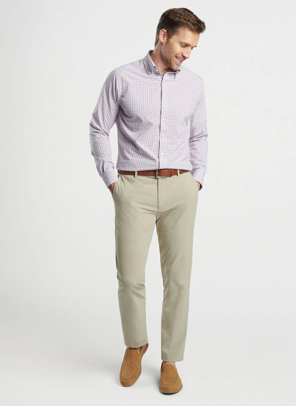 Peter Millar Moors Performance Poplin Sport Shirt In Scarlet Lily