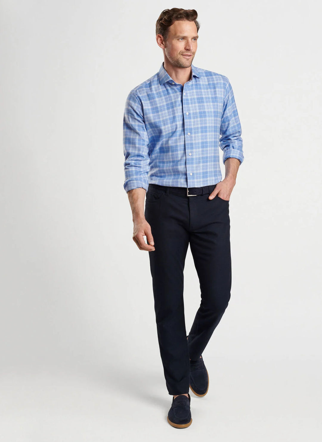 Peter Millar Turin Italian Flannel Sport Shirt In Brook Blue