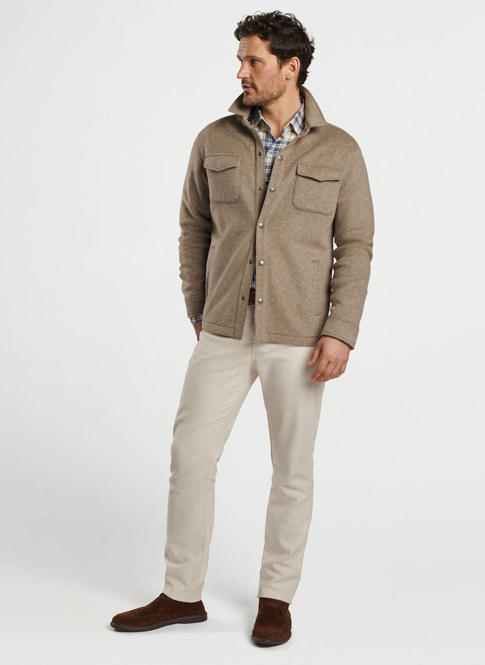 Peter Millar Crown Flex Fleece Shirt Jacket In Grain