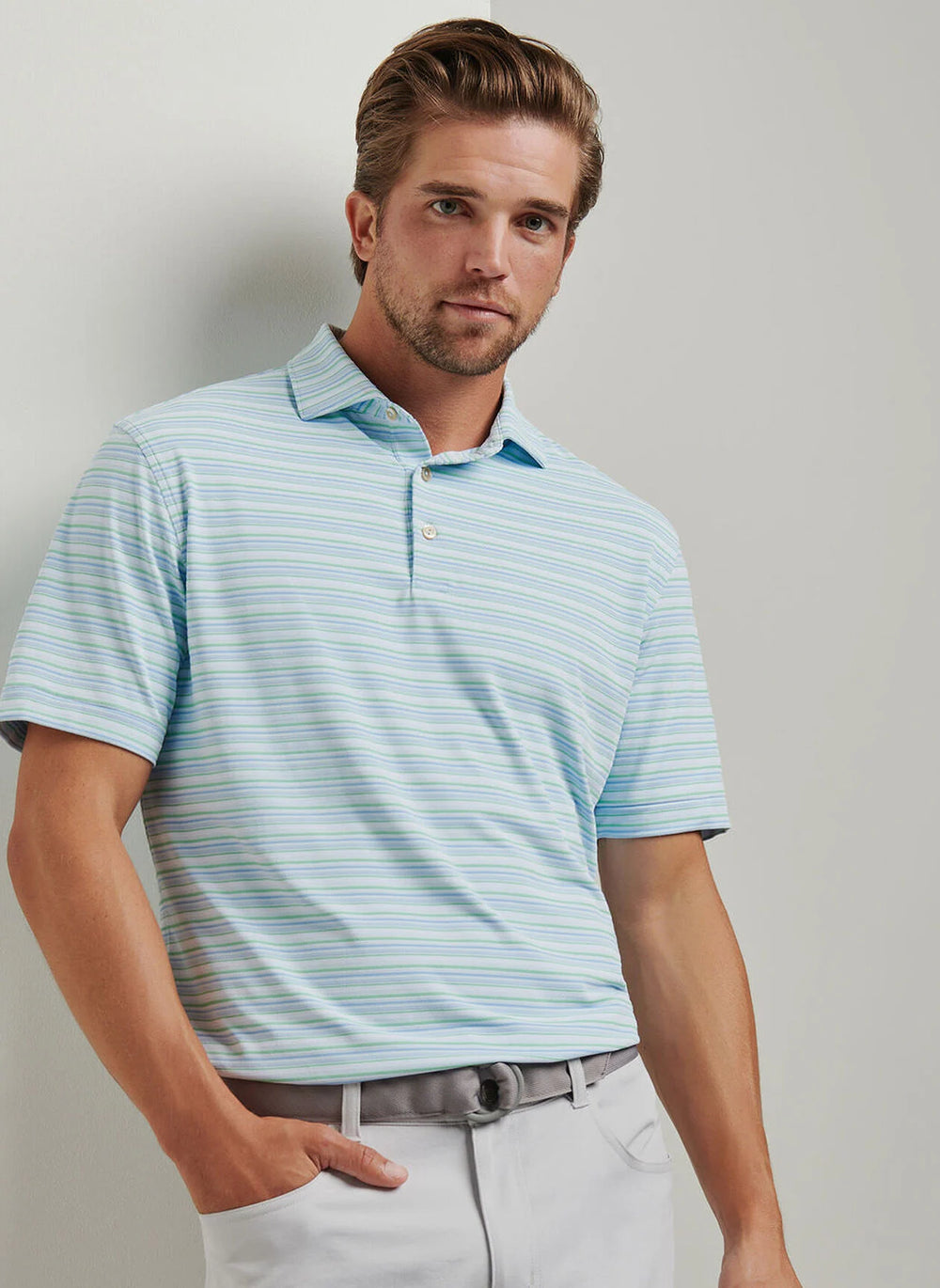 Peter Millar Atrium Performance Jersey Polo In Pale Blue