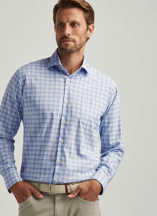 Peter Millar Garrow Crown Lite Cotton-Stretch Sport Shirt In Blue Freesia