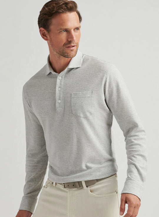 Peter Millar Croxley Long-Sleeve Polo In British Grey