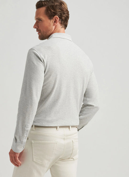 Peter Millar Croxley Long-Sleeve Polo In British Grey